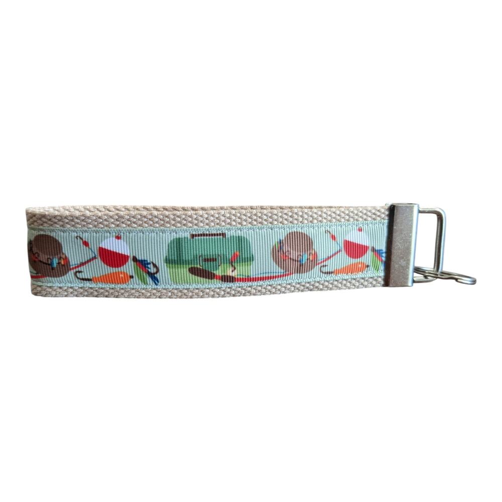 Fishing Keychain Wristlet Handmade Key FOB Tackle Box Pole Rod‎ Bobber Gift Dad